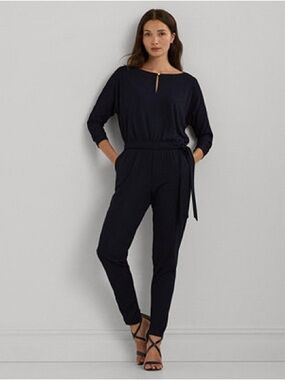 Ralph Lauren Women’s Black Long-Sleeve Jumpsuit with Waist Tie